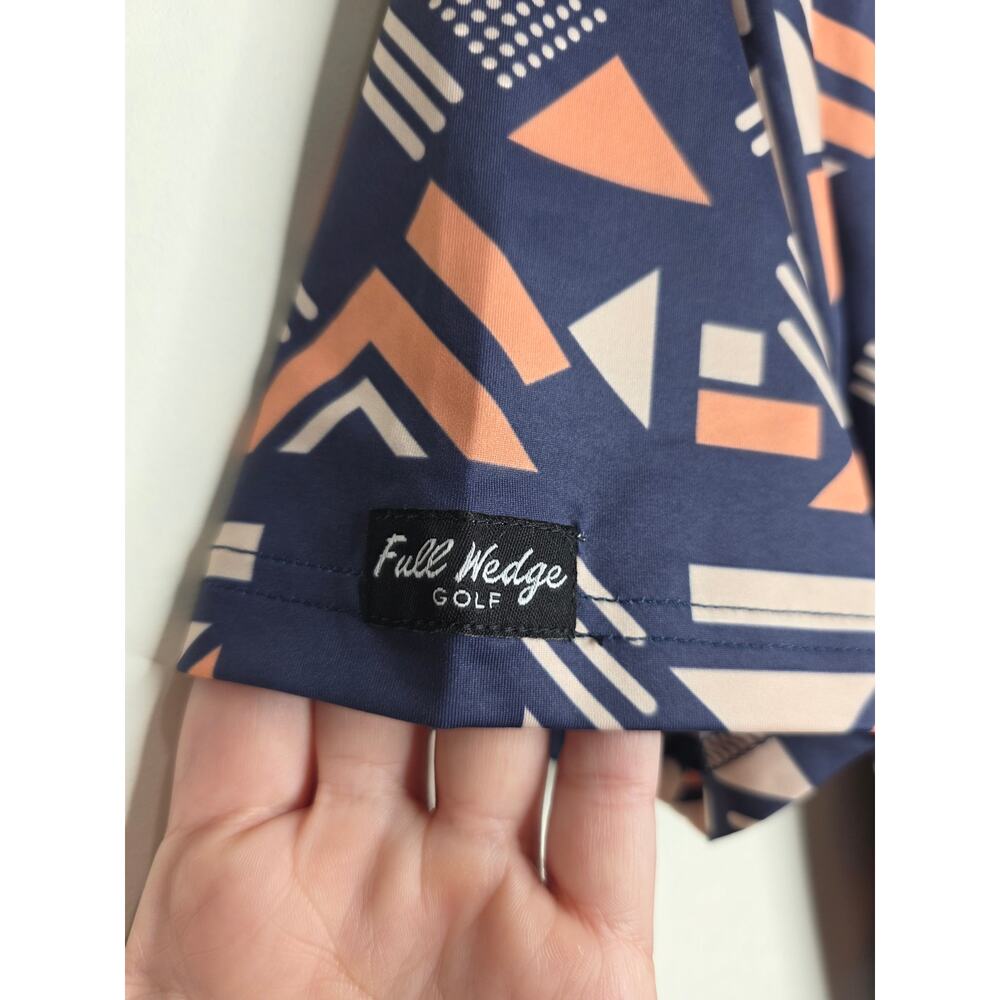 Full Wedge blue orange cream geometric print short sleeve golf polo shirt medium - Picture 4 of 5